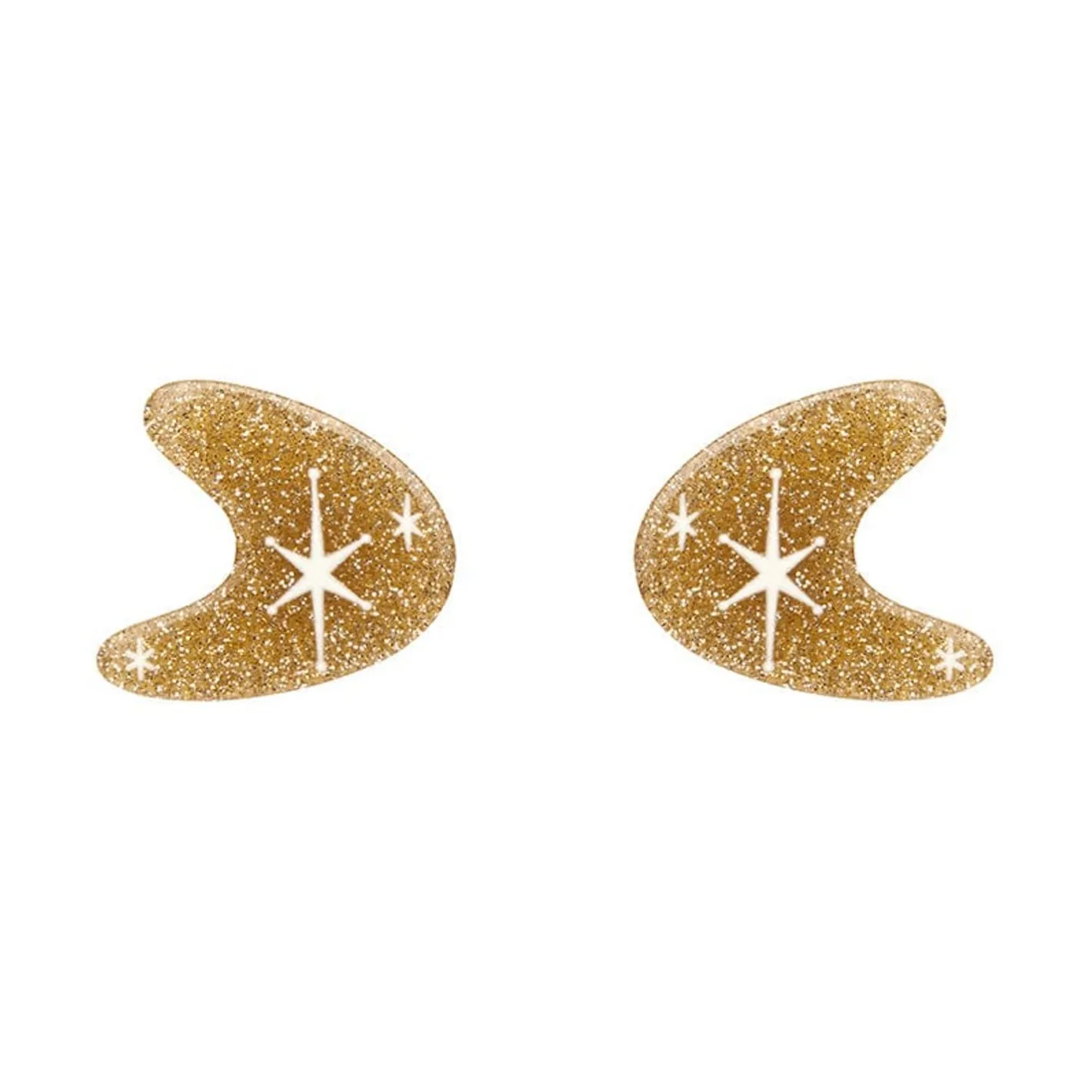 Erstwilder Atomic Boomerang Glitter Stud Earrings - Gold^ Essential Earrings
