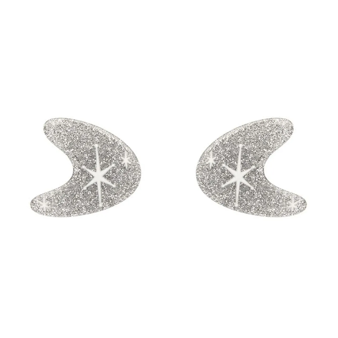 Erstwilder Atomic Boomerang Glitter Stud Earrings - Silver^ Essential Earrings