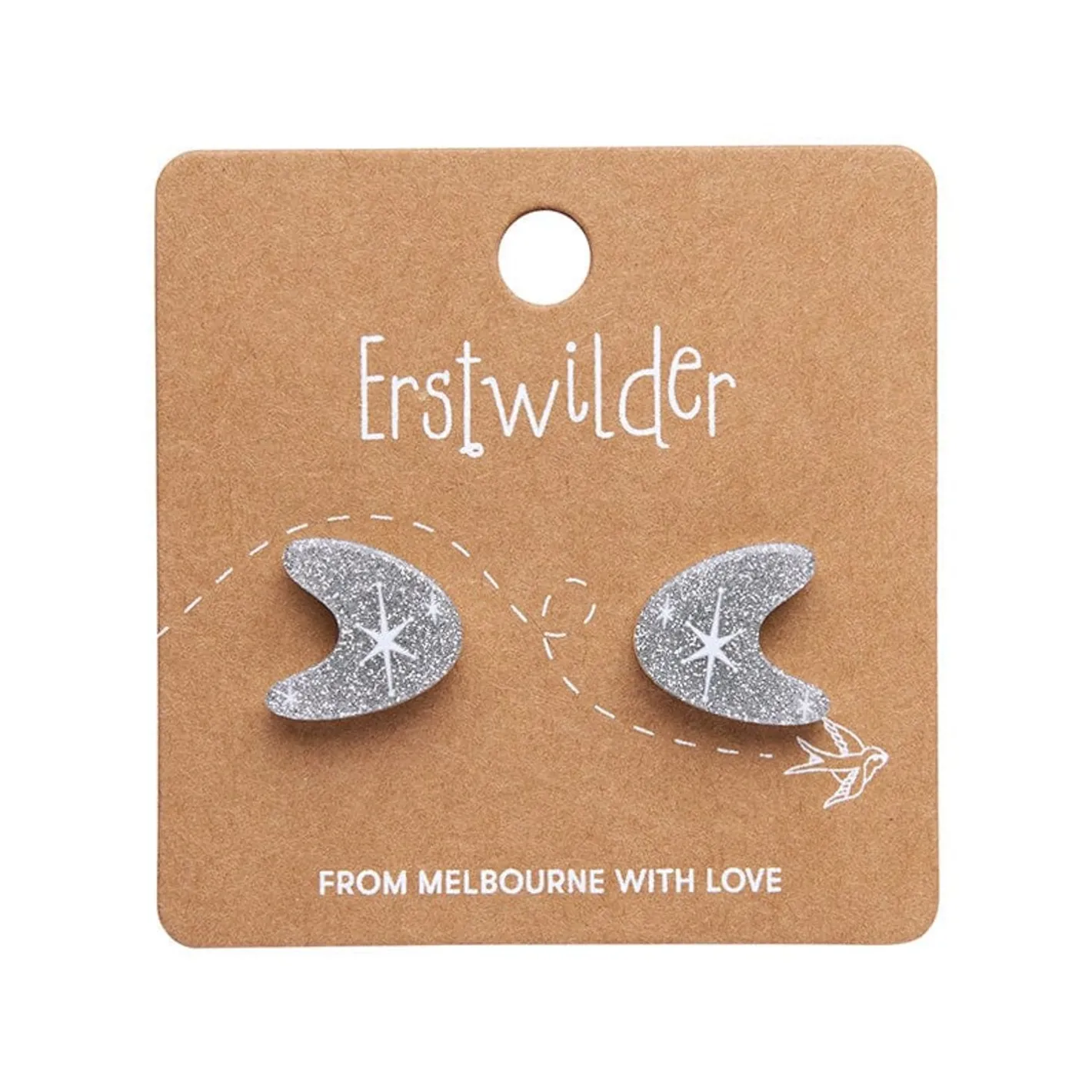 Erstwilder Atomic Boomerang Glitter Stud Earrings - Silver^ Essential Earrings