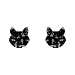 Erstwilder Cat Head Chunky Glitter Resin Stud Earrings - Silver^ Essential Earrings