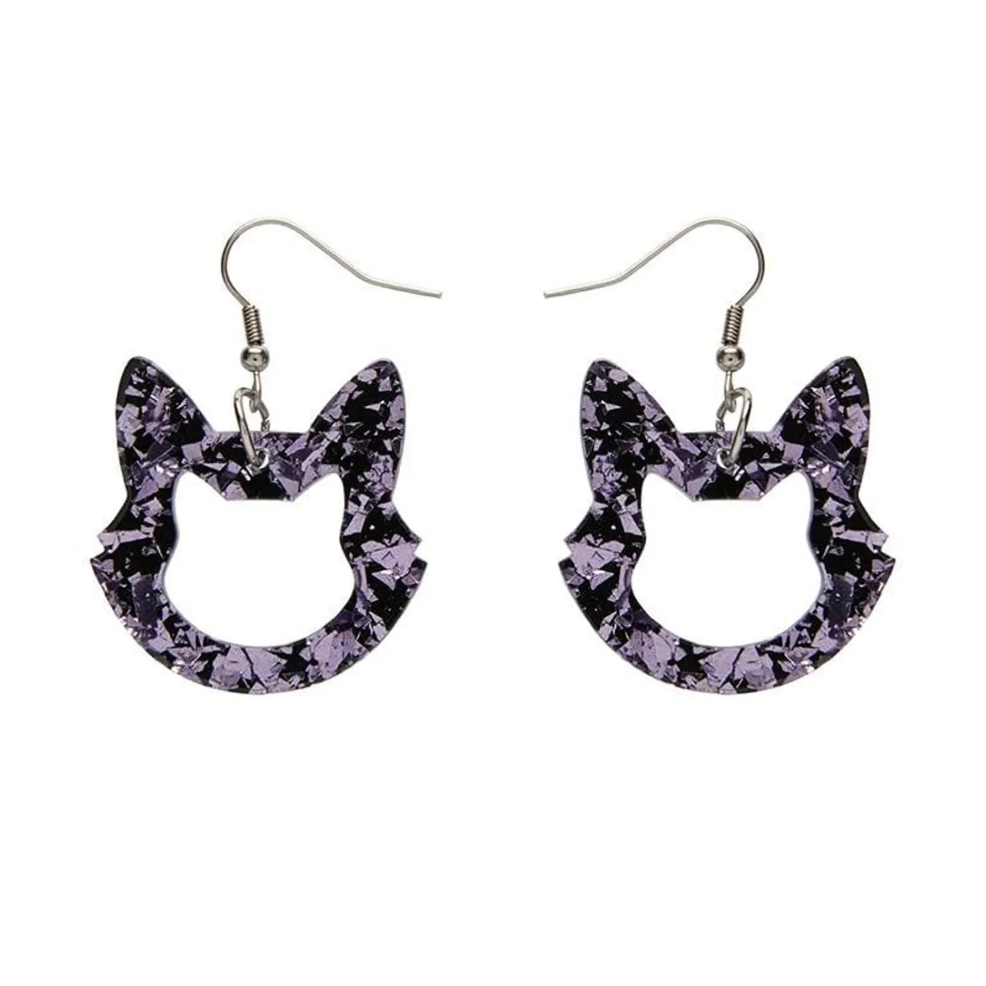 Erstwilder Cat Head Chunky Glitter Resin Drop Earrings - Purple^ Essential Earrings