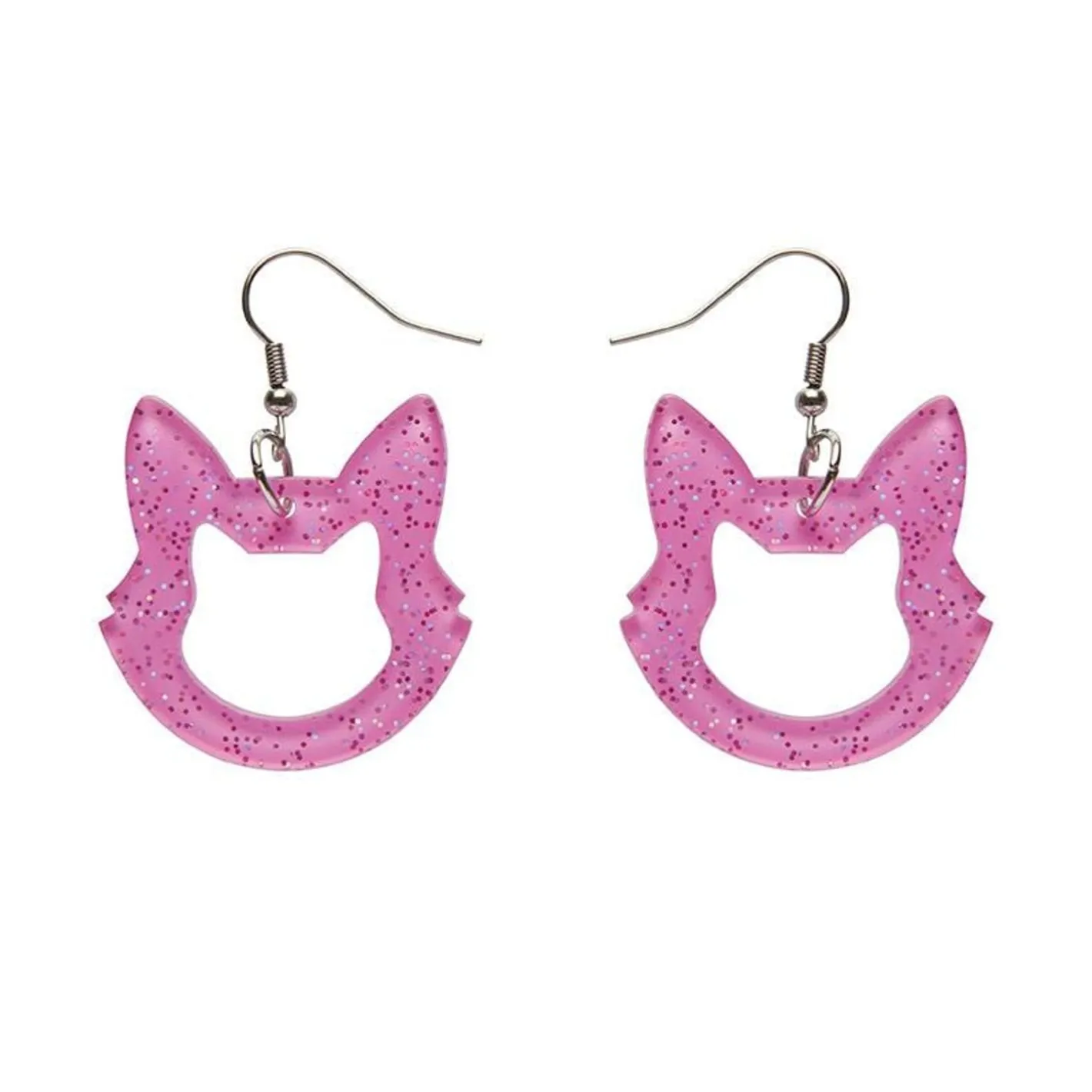 Erstwilder Cat Head Glitter Resin Drop Earrings - Pink^ Essential Earrings
