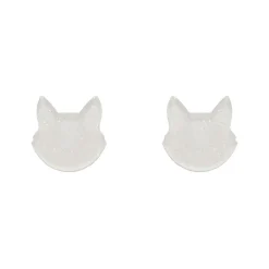 Erstwilder Cat Head Glitter Resin Stud Earrings - White^ Essential Earrings