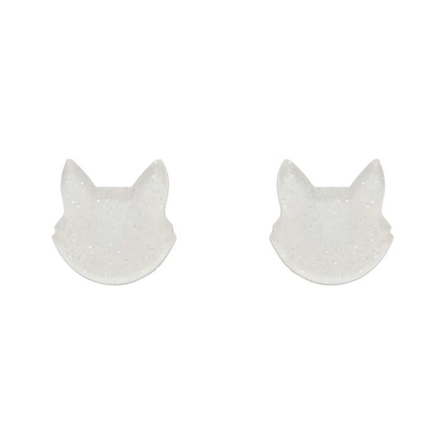 Erstwilder Cat Head Glitter Resin Stud Earrings - White^ Essential Earrings