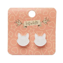 Erstwilder Cat Head Glitter Resin Stud Earrings - White^ Essential Earrings