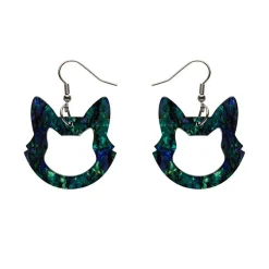 Erstwilder Cat Head Lava Resin Drop Earrings - Green^ Essential Earrings