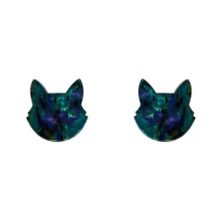 Erstwilder Cat Head Lava Resin Stud Earrings - Green^ Essential Earrings