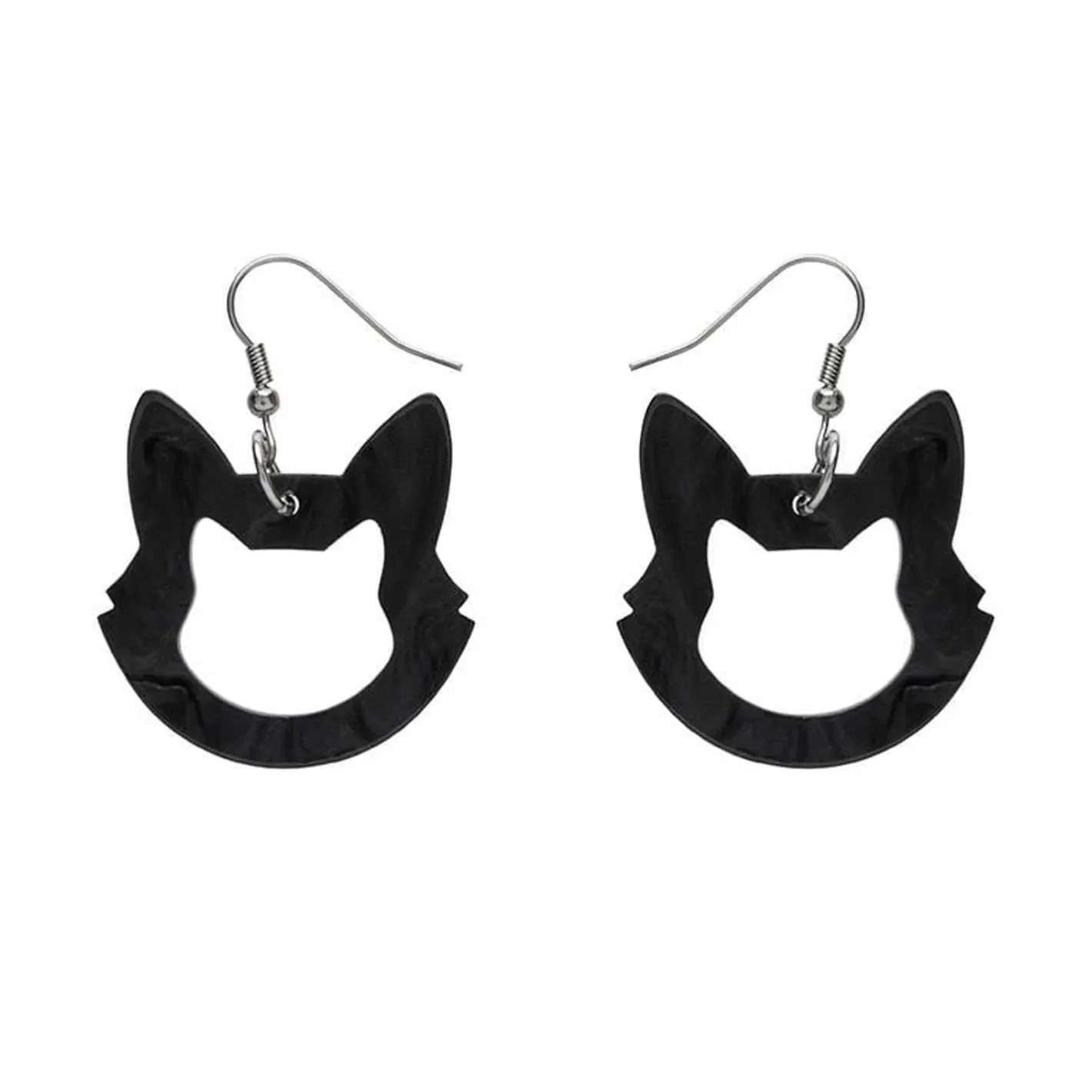 Erstwilder Cat Head Ripple Resin Drop Earrings - Black^ Essential Earrings