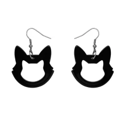Erstwilder Cat Head Solid Resin Drop Earrings - Black^ Essential Earrings