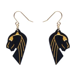 Erstwilder Jaguar Solid Black Resin Drop Earrings - Gold^ Essential Earrings