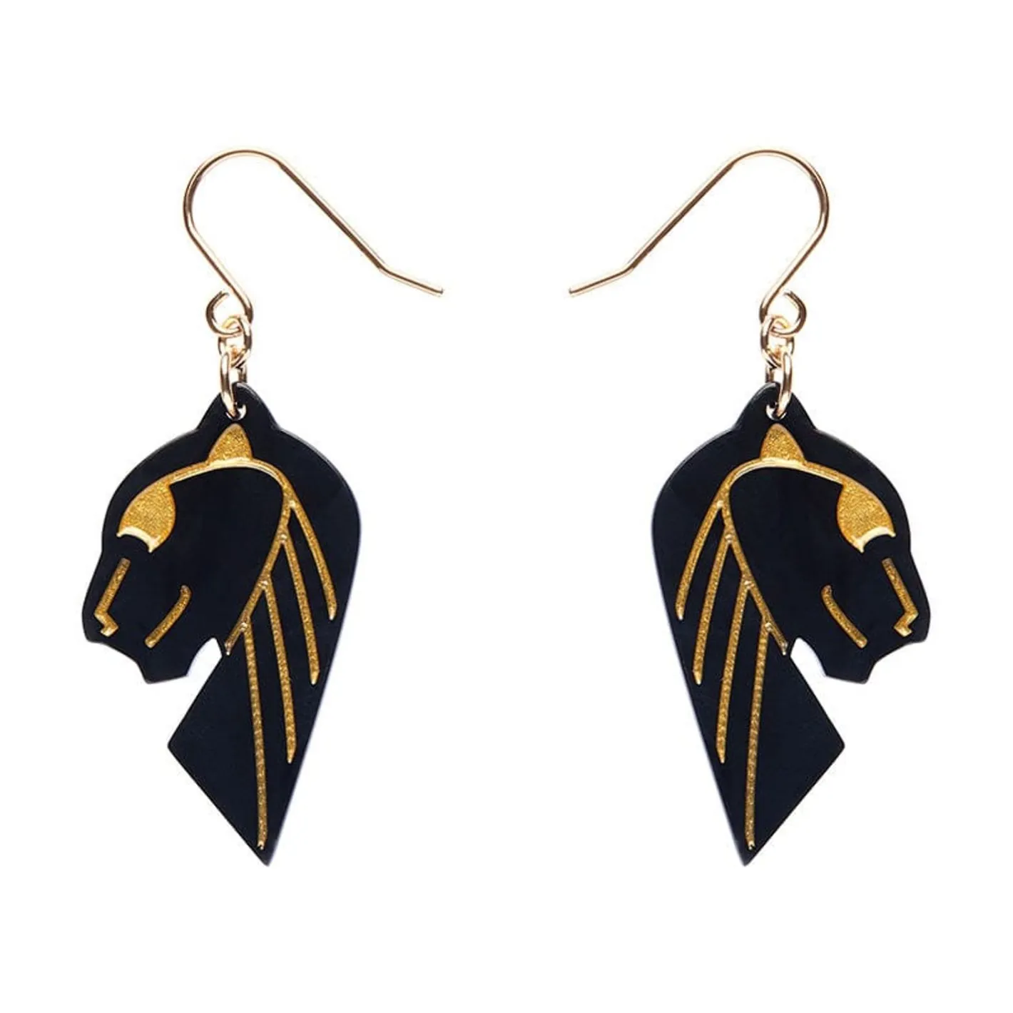 Erstwilder Jaguar Solid Black Resin Drop Earrings - Gold^ Essential Earrings