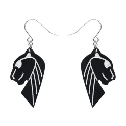 Erstwilder Jaguar Solid Black Resin Drop Earrings - Silver^ Essential Earrings