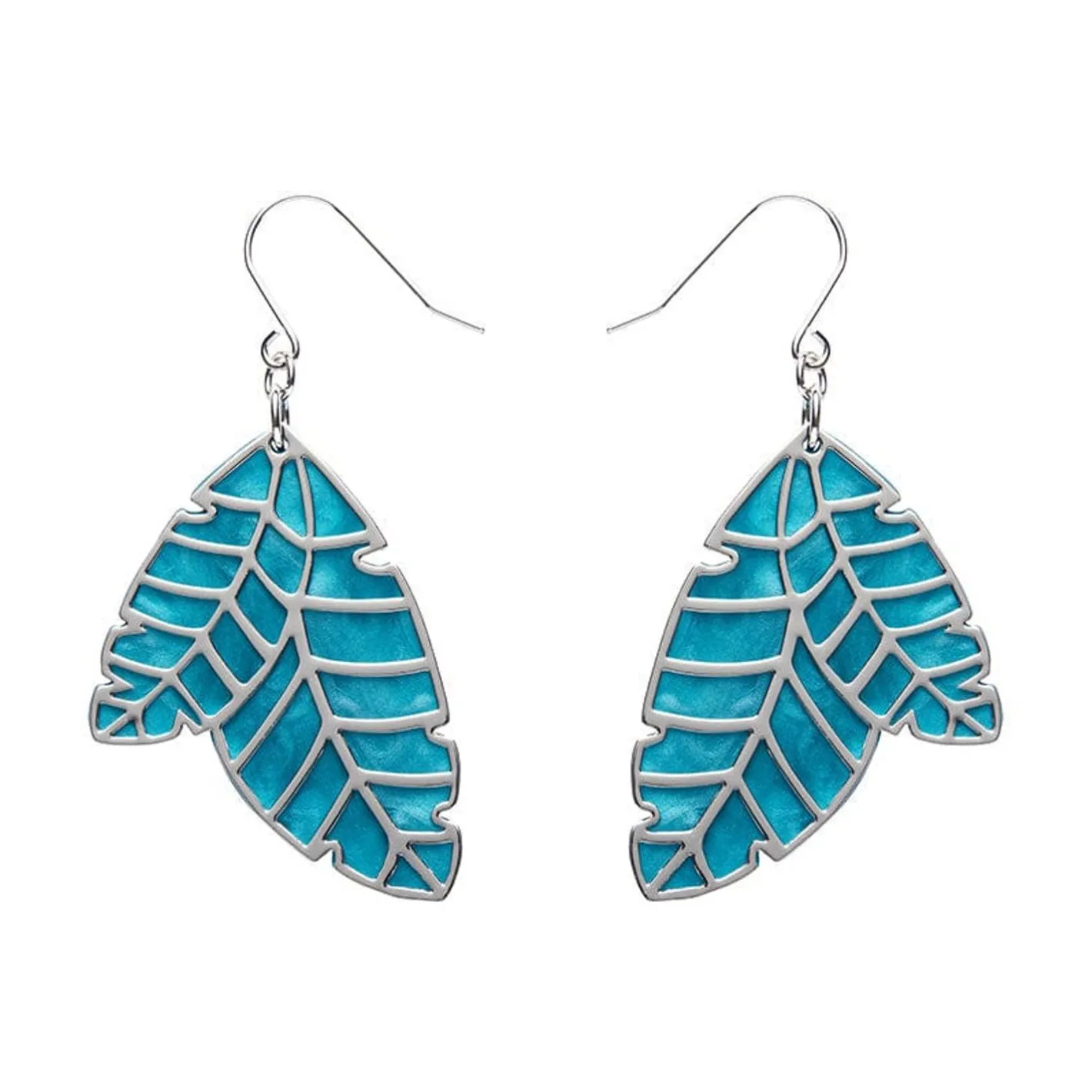 Erstwilder Leaf Textured Emerald Resin Drop Earrings - Silver^ Essential Earrings