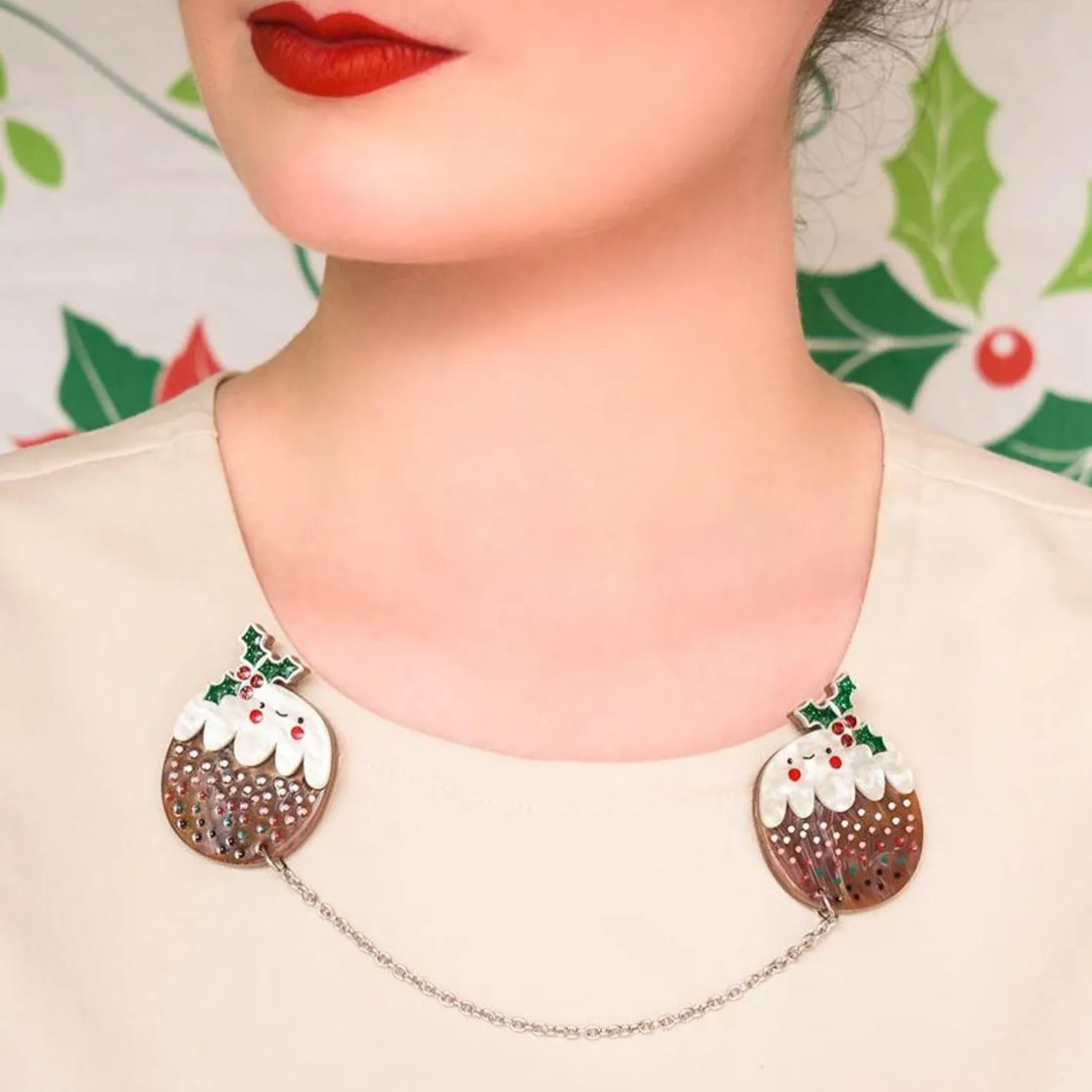 Erstwilder Plum Puddie Cardigan Clips^ Brooches