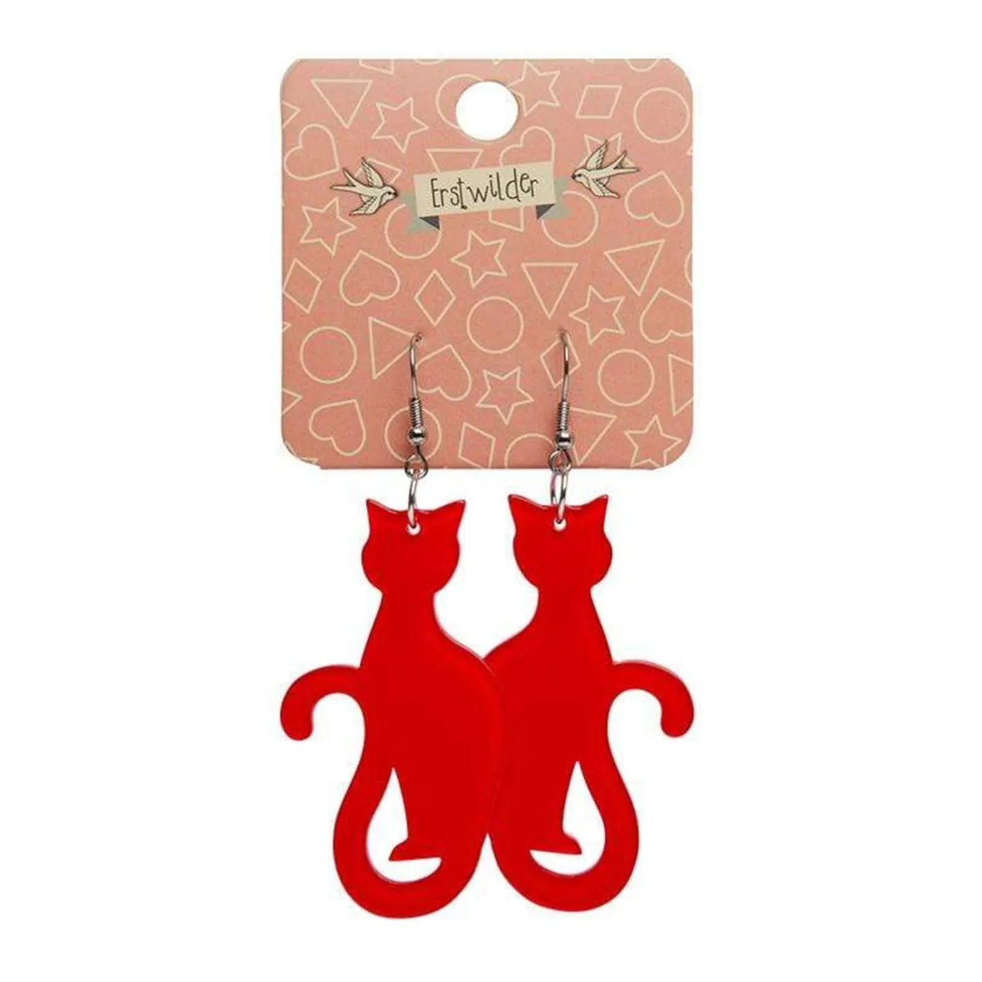 Erstwilder Sitting Cat Bubble Resin Drop Earrings - Red^ Essential Earrings