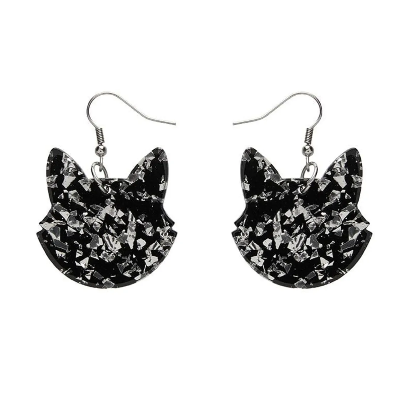 Erstwilder Solid Cat Head Chunky Glitter Resin Drop Earrings - Silver^ Essential Earrings