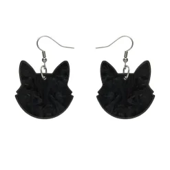 Erstwilder Solid Cat Head Ripple Resin Drop Earrings - Black^ Essential Earrings
