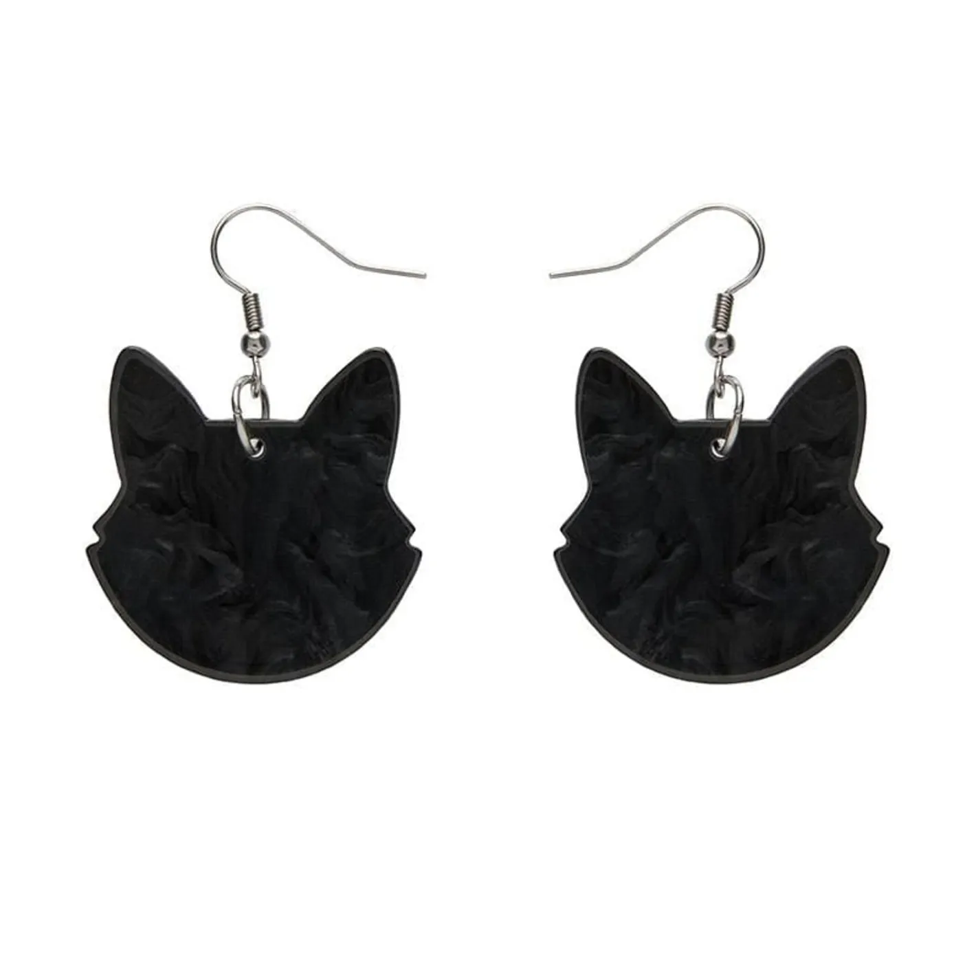 Erstwilder Solid Cat Head Ripple Resin Drop Earrings - Black^ Essential Earrings