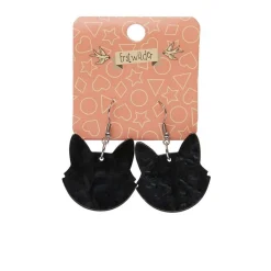 Erstwilder Solid Cat Head Ripple Resin Drop Earrings - Black^ Essential Earrings