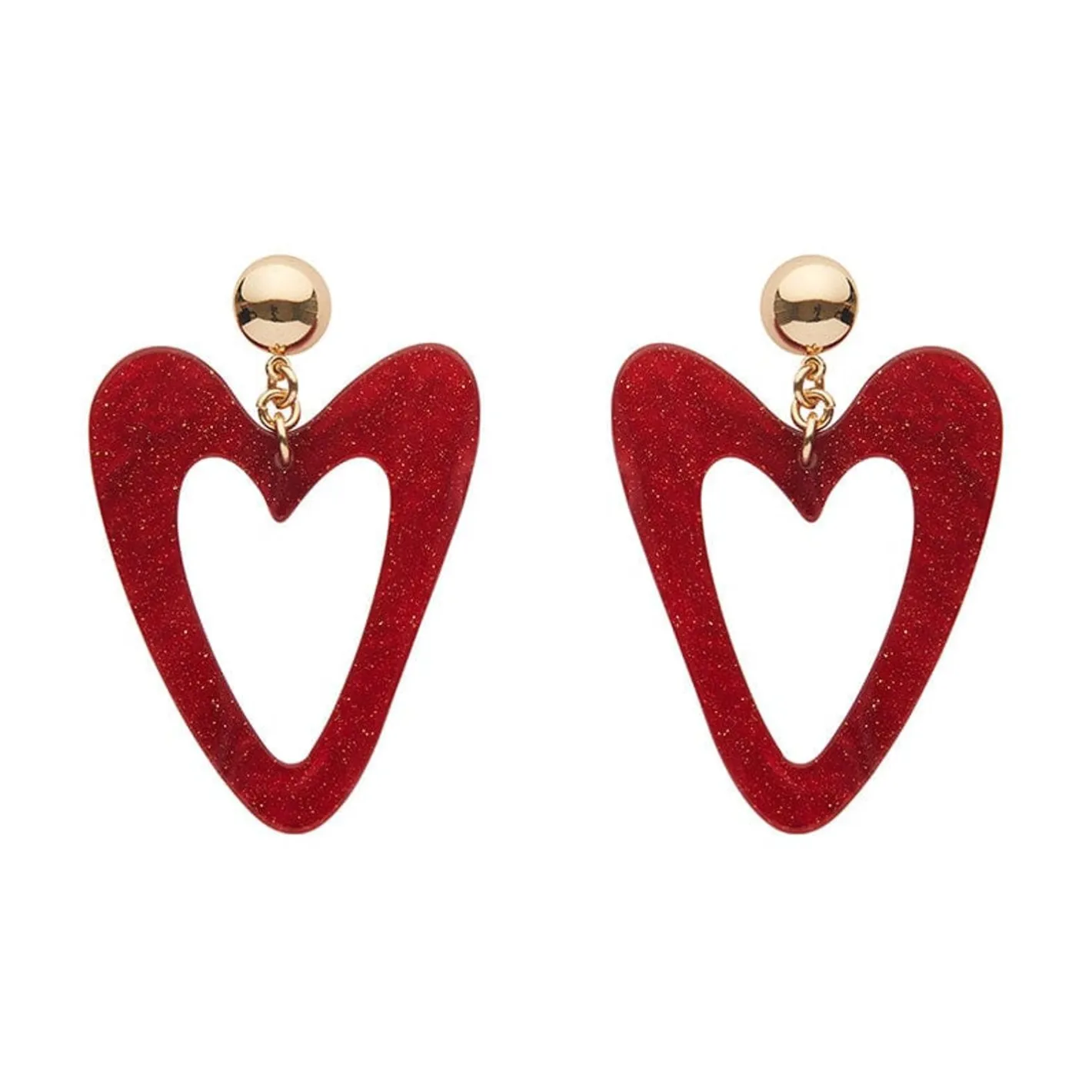 Erstwilder Statement Glitter Ripple Resin Heart Drop Earrings - Red^ Essential Earrings