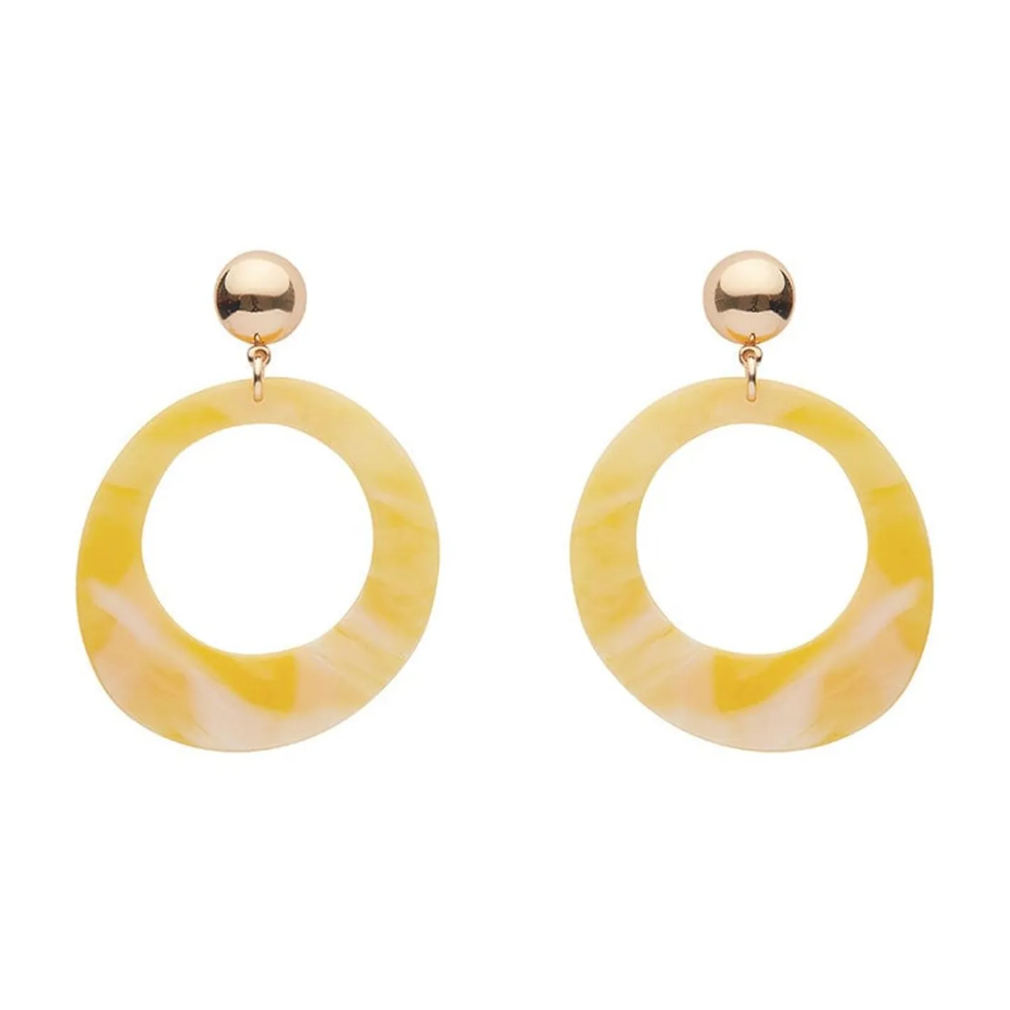 Erstwilder Statement Marble Resin Circle Drop Earrings - Yellow^ Essential Earrings